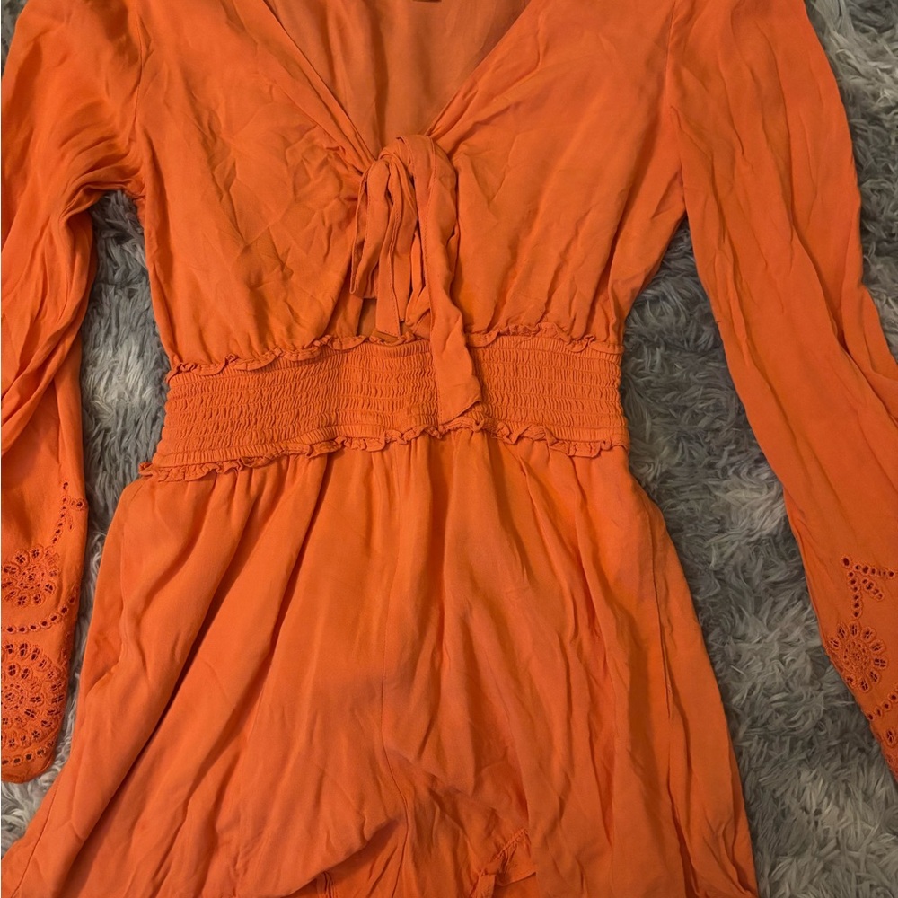 Orange Long Sleeve Women's Romper